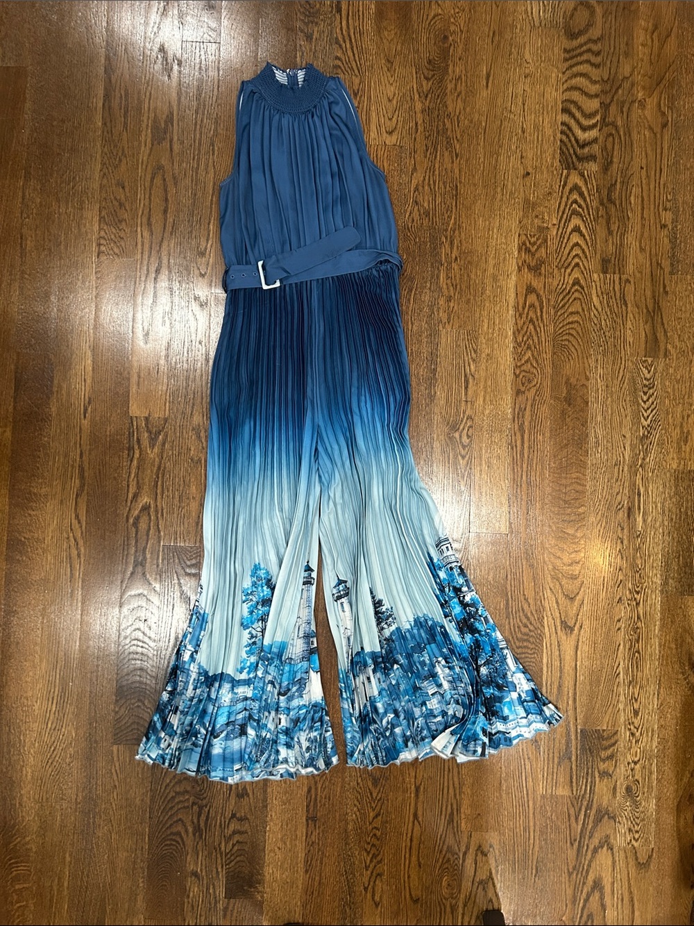 Blue Ombre Ranna Gill Pleated Jumpsuit with Belt size Medium